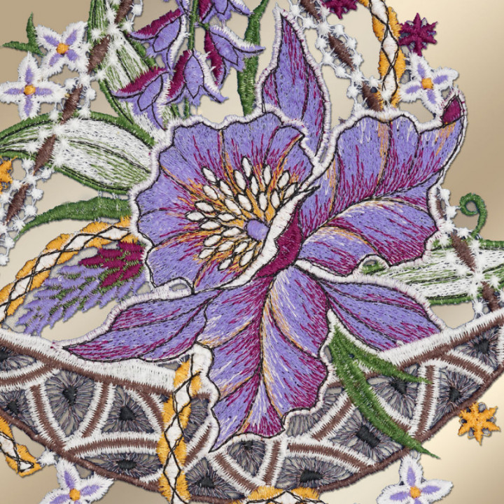 Fensterbild Orchidee lila - Echte Vogtländische Spitze - 34x14 cm