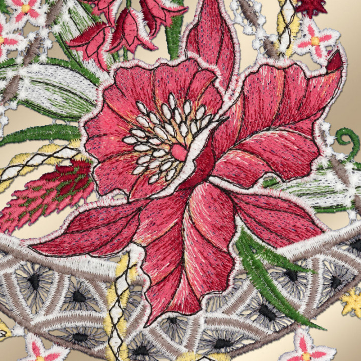 Fensterbild Orchidee rot - Echte Vogtländische Spitze - 34x19 cm