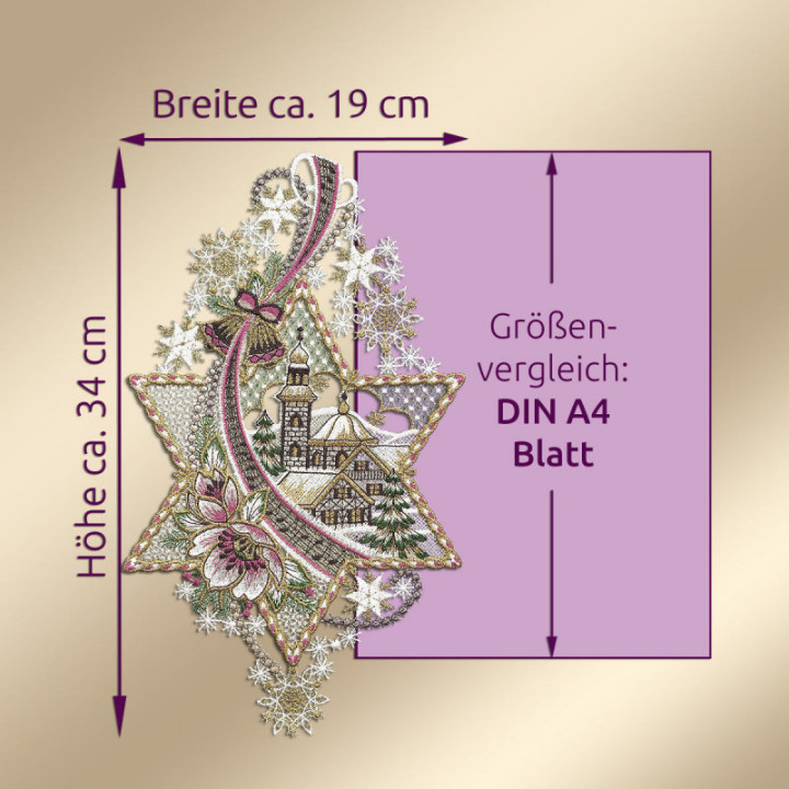 Fensterbild Stern mit Kirche Plauener Spitze rosa