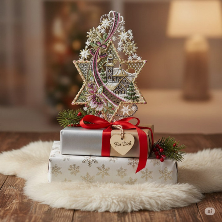 Fensterbild Stern mit Kirche Plauener Spitze rosa