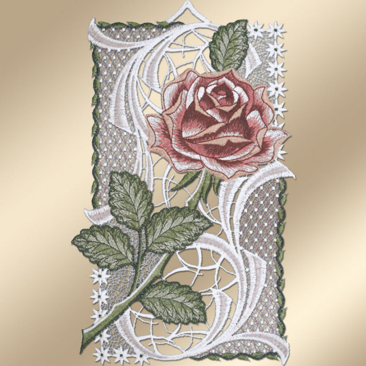 Fensterbild Rose Altrosa - Echte Vogtländische Spitze - 29x18 cm