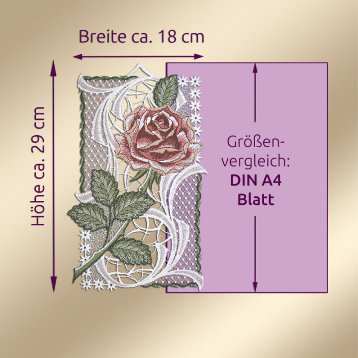 Fensterbild Rose Altrosa - Echte Vogtländische Spitze - 29x18 cm