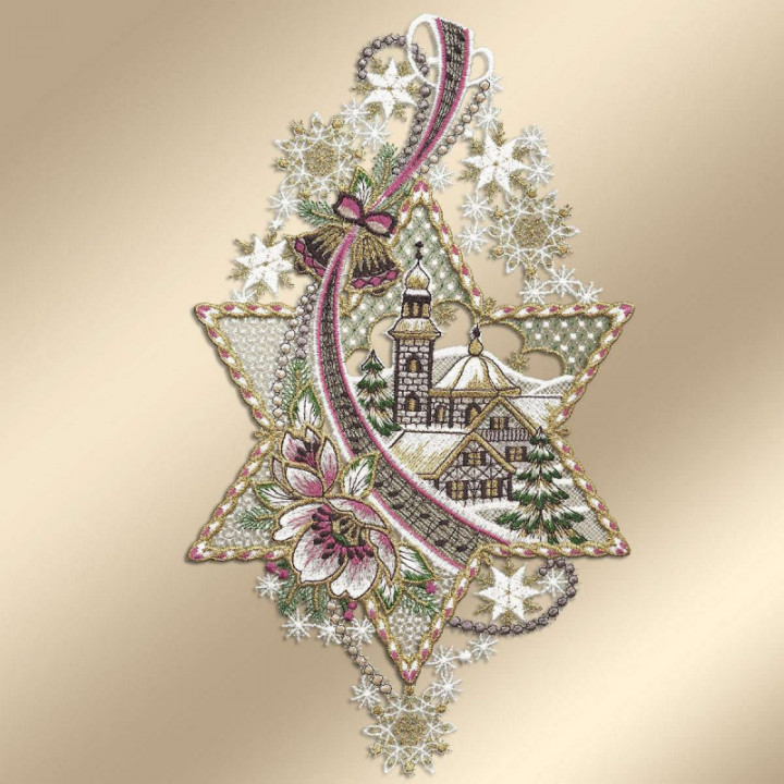 Fensterbild Stern mit Kirche Plauener Spitze rosa