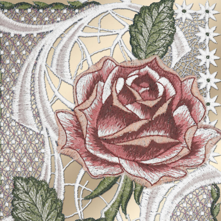 Fensterbild Rose Altrosa - Echte Vogtländische Spitze - 29x18 cm