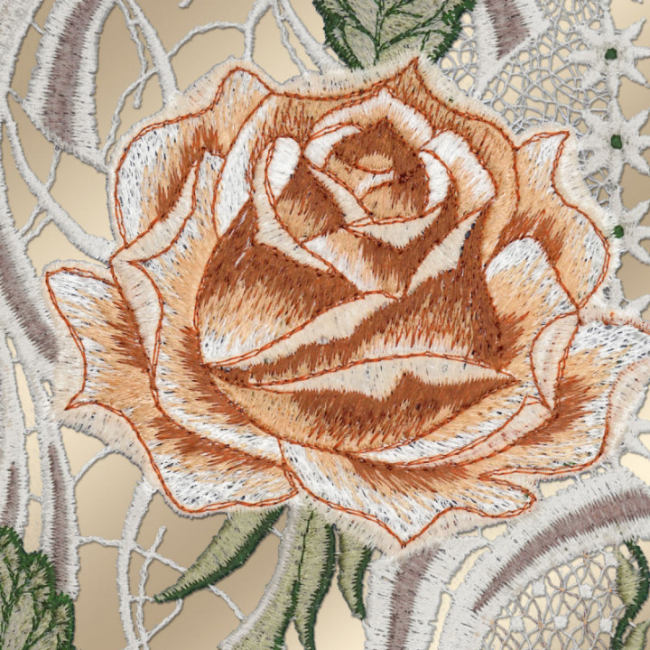 Fensterbild Rose karamell - Echte Vogtländische Spitze - 29x18 cm