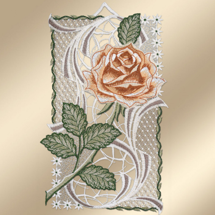 Fensterbild Rose karamell - Echte Vogtländische Spitze - 29x18 cm