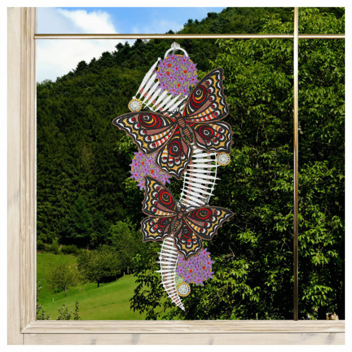 Fensterbild Schmetterlinge gelb-lila - Echte Vogtländische Spitze