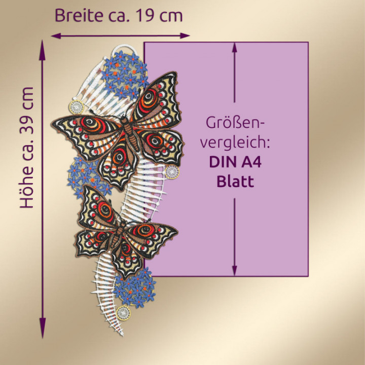 Fensterbild Schmetterlinge rot-blau - Vogtländische Spitze 39x19