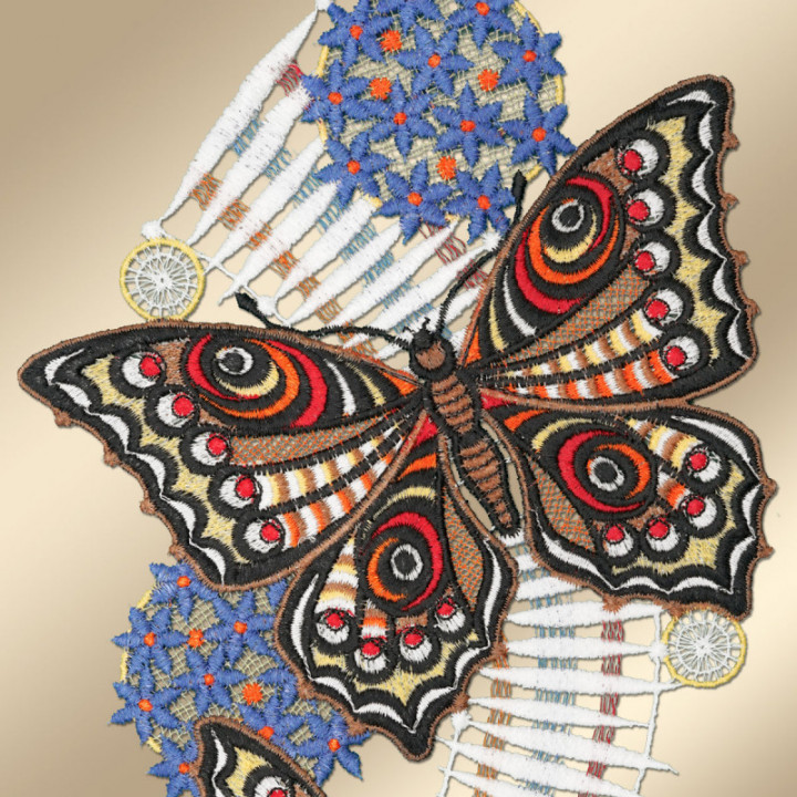 Fensterbild Schmetterlinge rot-blau - Vogtländische Spitze 39x19