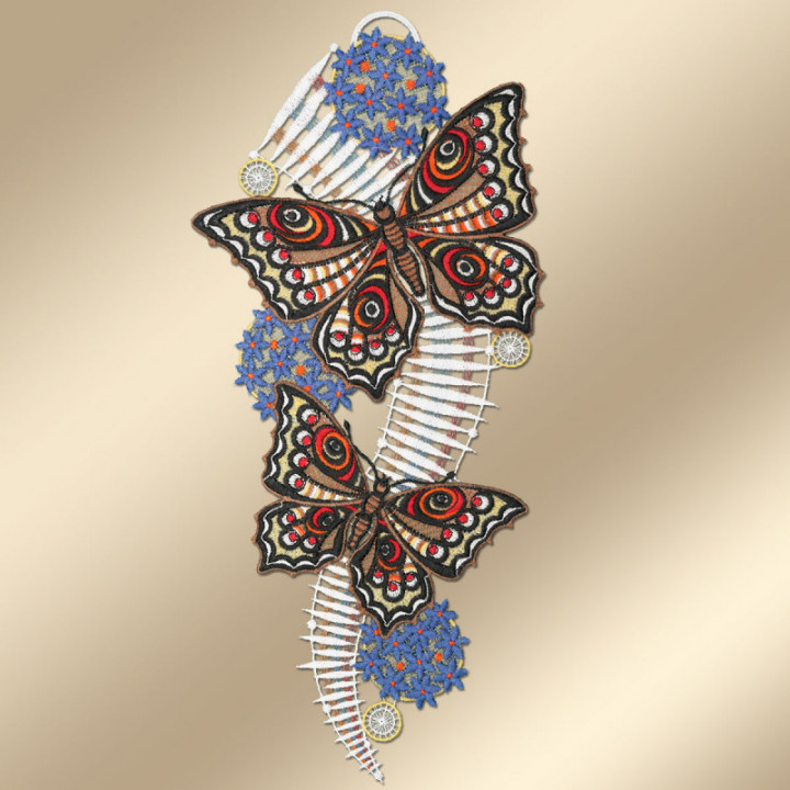 Fensterbild Schmetterlinge rot-blau - Vogtländische Spitze 39x19