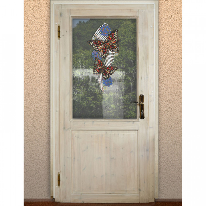 Fensterbild Schmetterlinge rot-blau - Vogtländische Spitze 39x19