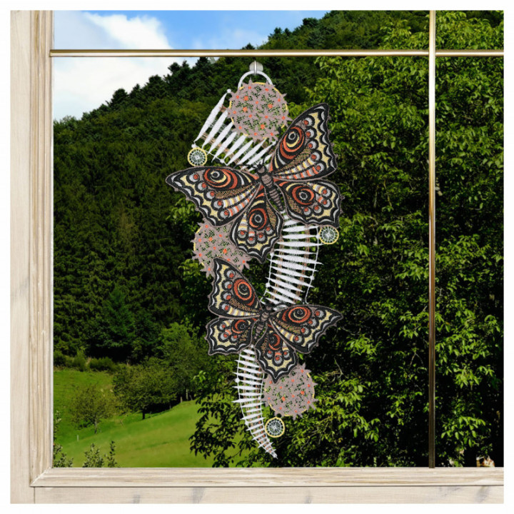 Fensterbild Schmetterlinge braun-orange - Vogtländische Spitze