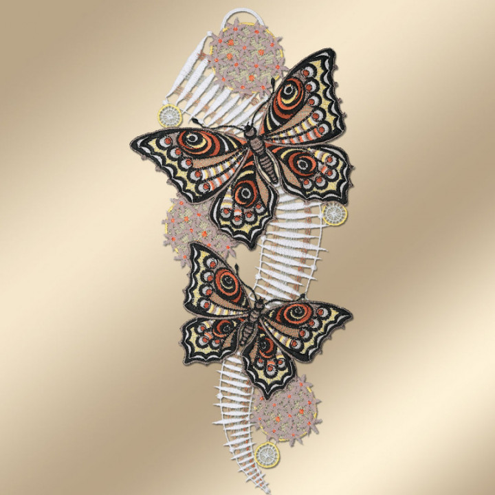 Fensterbild Schmetterlinge braun-orange - Vogtländische Spitze