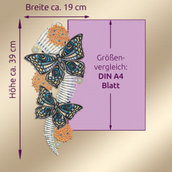 Fensterbild Schmetterlinge blau-orange | Echte Vogtländische Spitze 39x19 cm