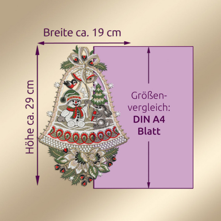 Fensterbild Schneemann und Hase Plauener Spitze grau