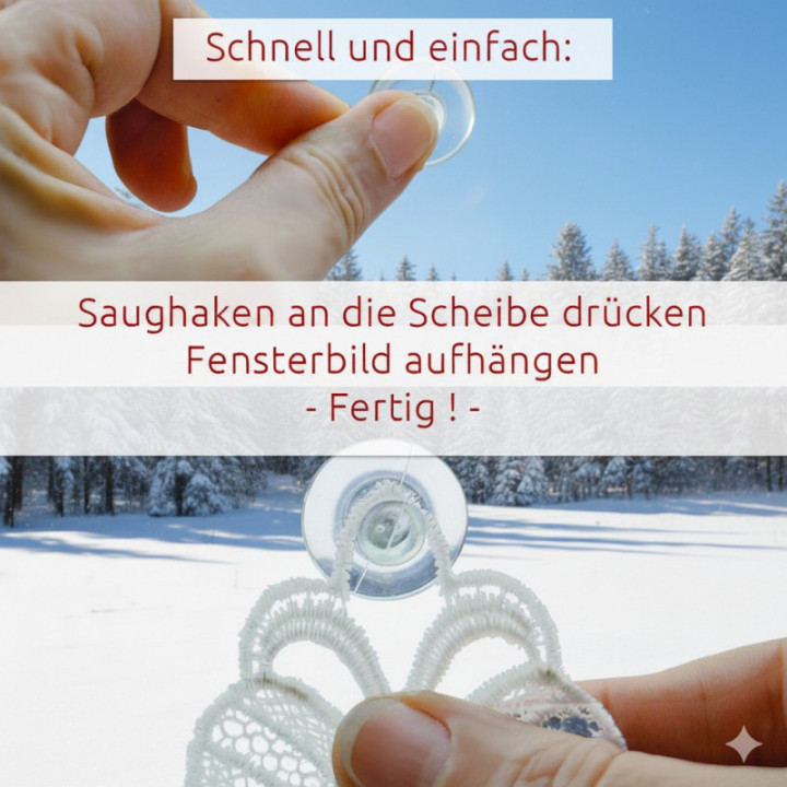 Fensterbild Schneemann und Hase Plauener Spitze grau