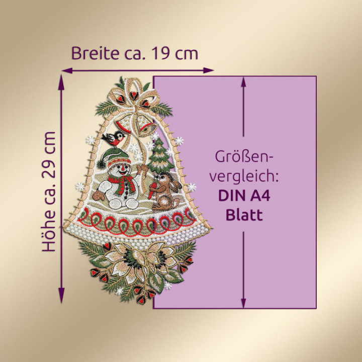 Fensterbild Schneemann und Hase Plauener Spitze braun