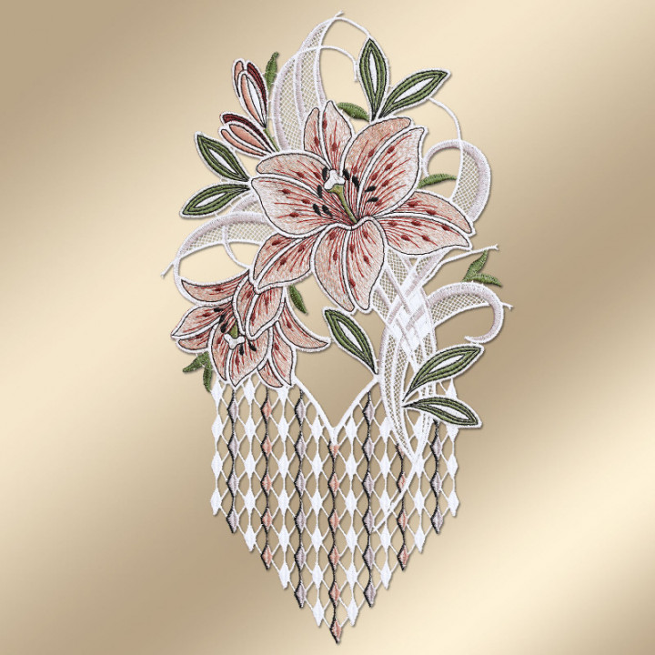 Fensterbild LeFensterbild Leila - Lilie rosa - echte Vogtländische Spitze - 33x18ila mit Lilie in rosa Plauener Spitze