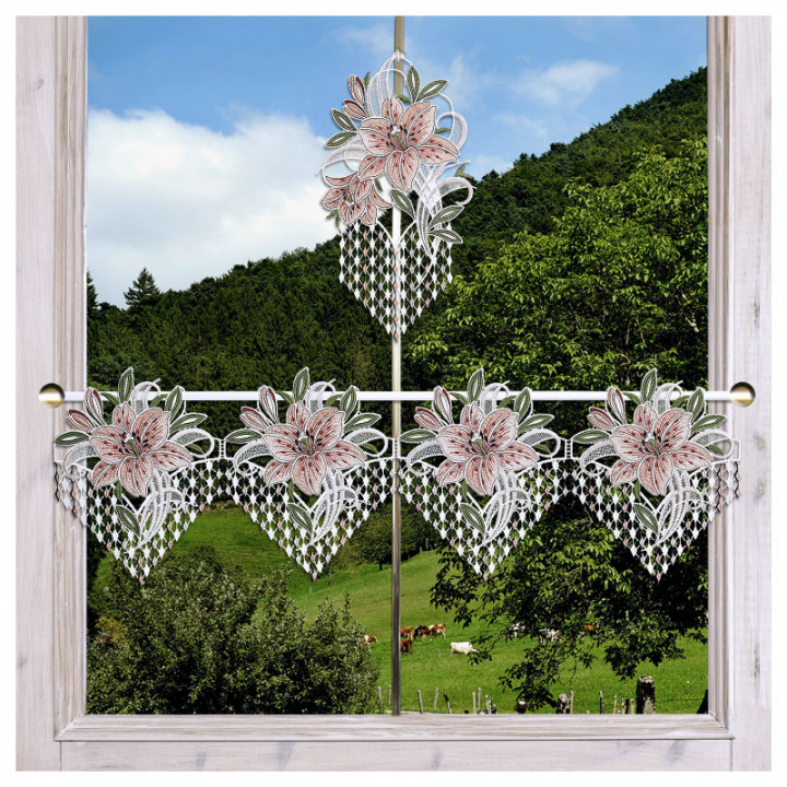 Fensterbild LeFensterbild Leila - Lilie rosa - echte Vogtländische Spitze - 33x18ila mit Lilie in rosa Plauener Spitze