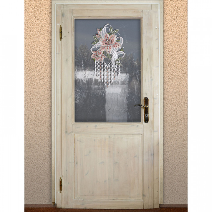 Fensterbild LeFensterbild Leila - Lilie rosa - echte Vogtländische Spitze - 33x18ila mit Lilie in rosa Plauener Spitze
