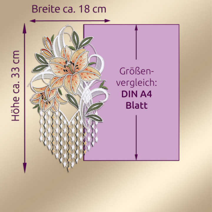 Fensterbild Leila Lilie gelb - Plauener Spitze 33x18 cm