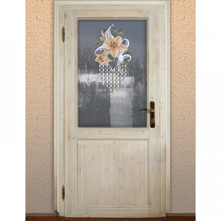 Fensterbild Leila Lilie gelb - Plauener Spitze 33x18 cm