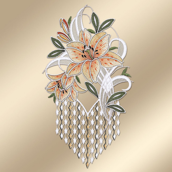 Fensterbild Leila Lilie gelb - Plauener Spitze 33x18 cm