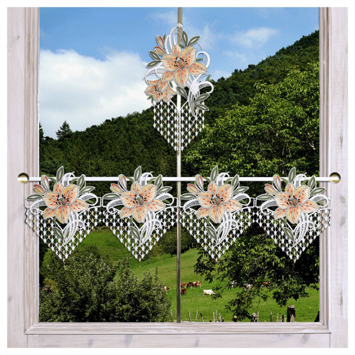 Fensterbild Leila Lilie gelb - Plauener Spitze 33x18 cm