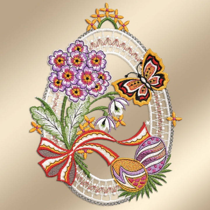 Fensterbild Osterei mit Schmetterling - Vogtländische Spitze