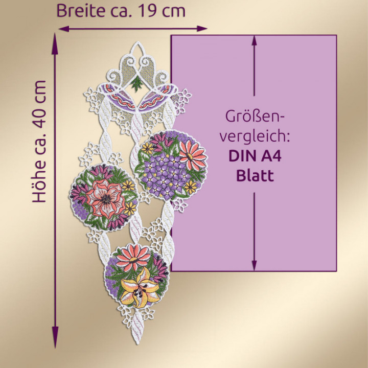 Fensterbild Blütenbälle lachs-violett - Vogtländische Spitze