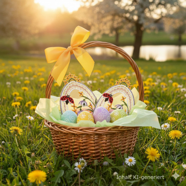 Fensterbild Osterei mit Marienkäfer - Vogtländische Spitze lila
