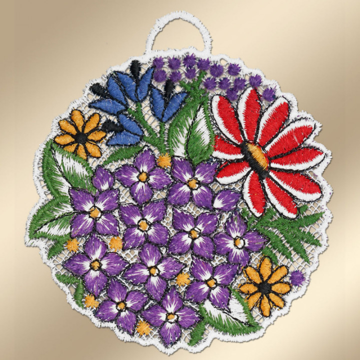 Fensterbilder 3er Set Blütenbälle rot - Plauener Spitze Design-Studio-Drechsler