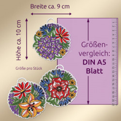 Fensterbilder 3er Set Blütenbälle rot | Echte Plauener Spitze | Elegante Blumenstickerei 10x9 cm