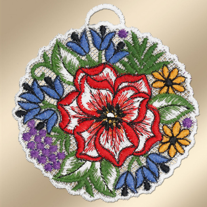 Fensterbilder 3er Set Blütenbälle rot - Plauener Spitze Design-Studio-Drechsler