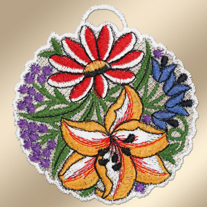 Fensterbilder 3er Set Blütenbälle rot - Plauener Spitze Design-Studio-Drechsler