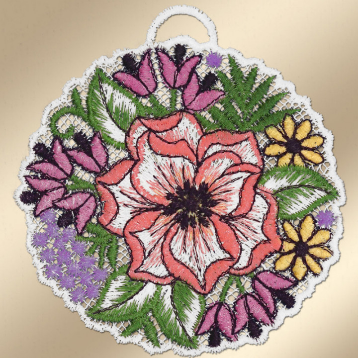 Blütenbälle Fensterbilder 3er Set Lachs - Plauener Spitze - DSD