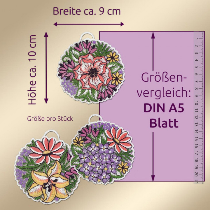 Blütenbälle Fensterbilder 3er Set Lachs - Plauener Spitze - DSD