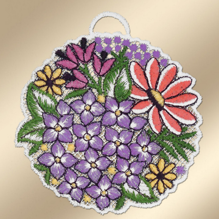 Blütenbälle Fensterbilder 3er Set Lachs - Plauener Spitze - DSD