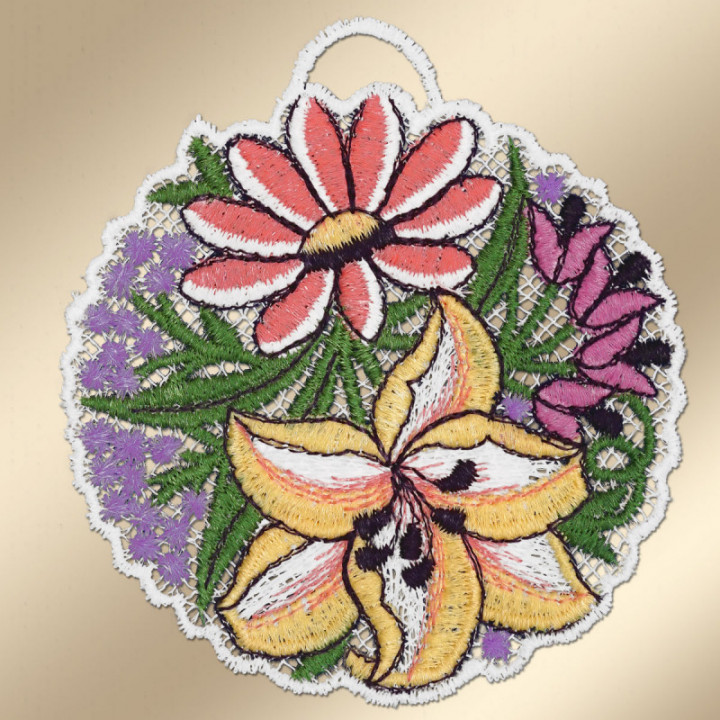 Blütenbälle Fensterbilder 3er Set Lachs - Plauener Spitze - DSD