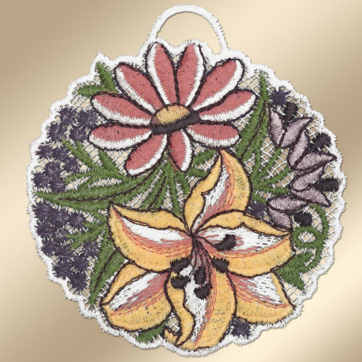 Blütenbälle Fensterbilder Set Pastell - Plauener Spitze - DSD