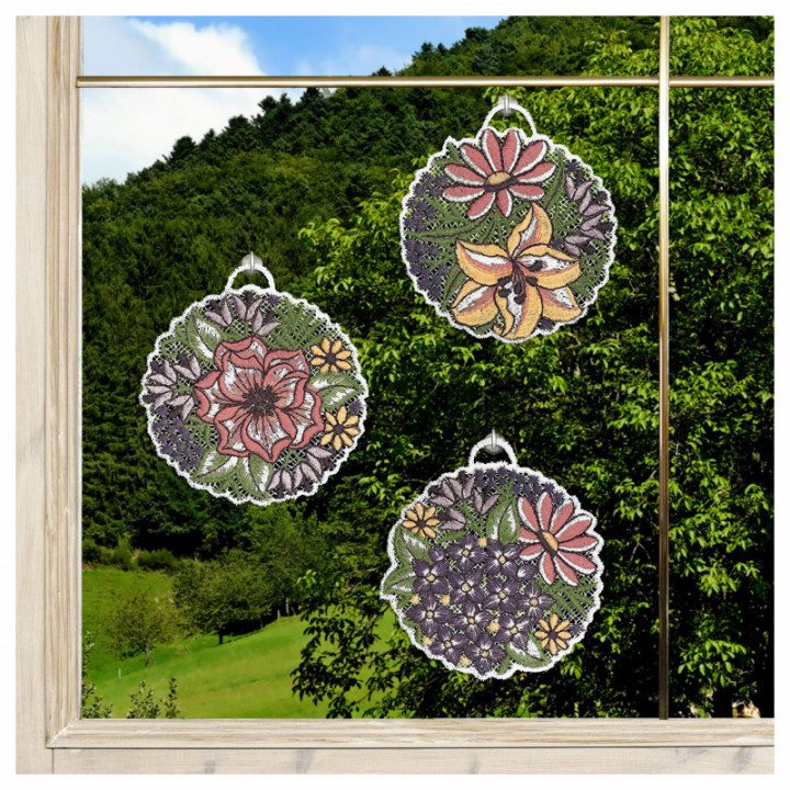 Blütenbälle Fensterbilder Set Pastell - Plauener Spitze - DSD