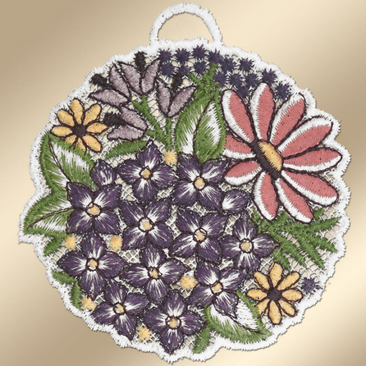 Blütenbälle Fensterbilder Set Pastell - Plauener Spitze - DSD