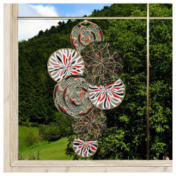 Fensterbild Miran Plauener Spitze Kreise rot-gold