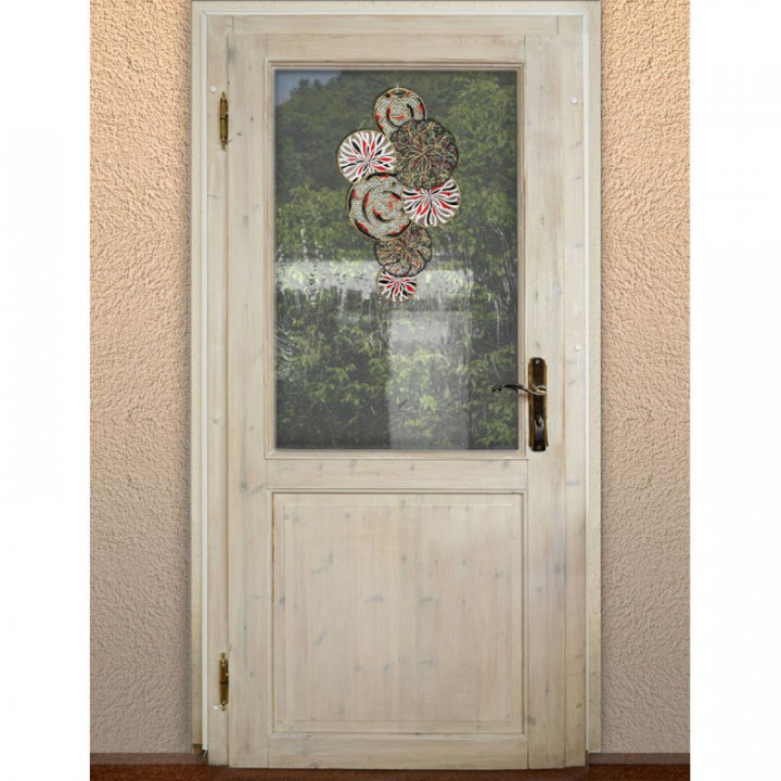 Fensterbild Miran Plauener Spitze Kreise rot-gold