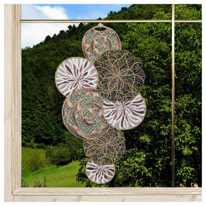 Fensterbild Miran Plauener Spitze Kreise beige-braun