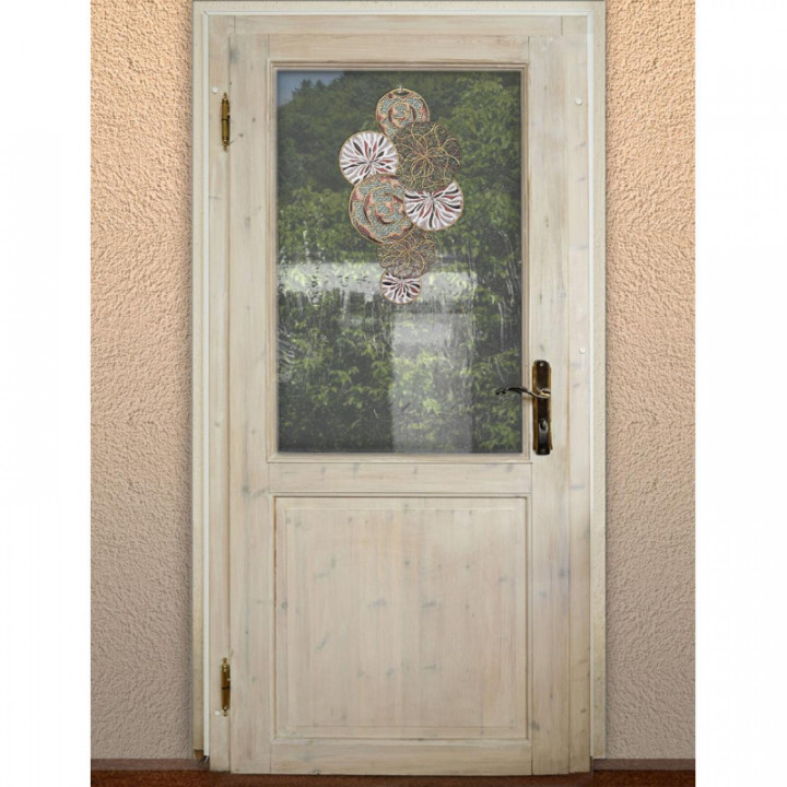 Fensterbild Miran Plauener Spitze Kreise beige-braun