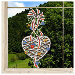 Fensterbild Herz mit Schleife Plauener Spitze