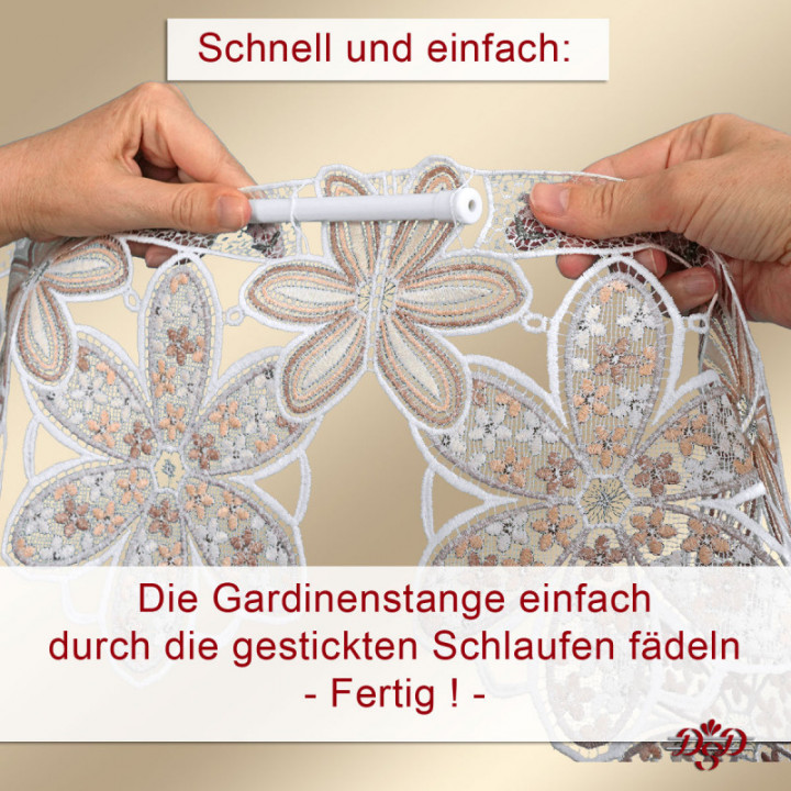 Feenhaus-Scheibengardine Blütenzauber - Vogtländische Spitze