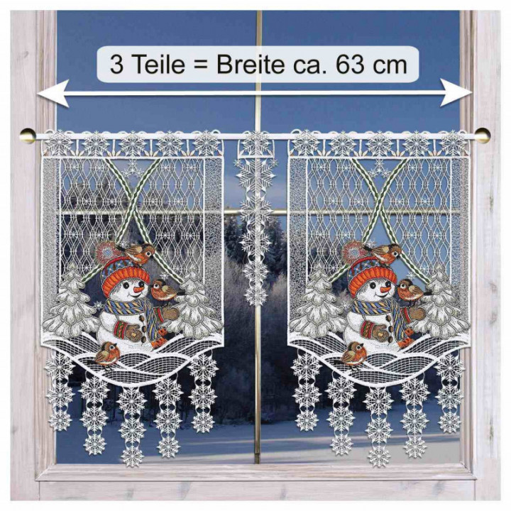 Scheibenhänger Fröhliche Winterzeit mit Schneemann Plauener Spitze