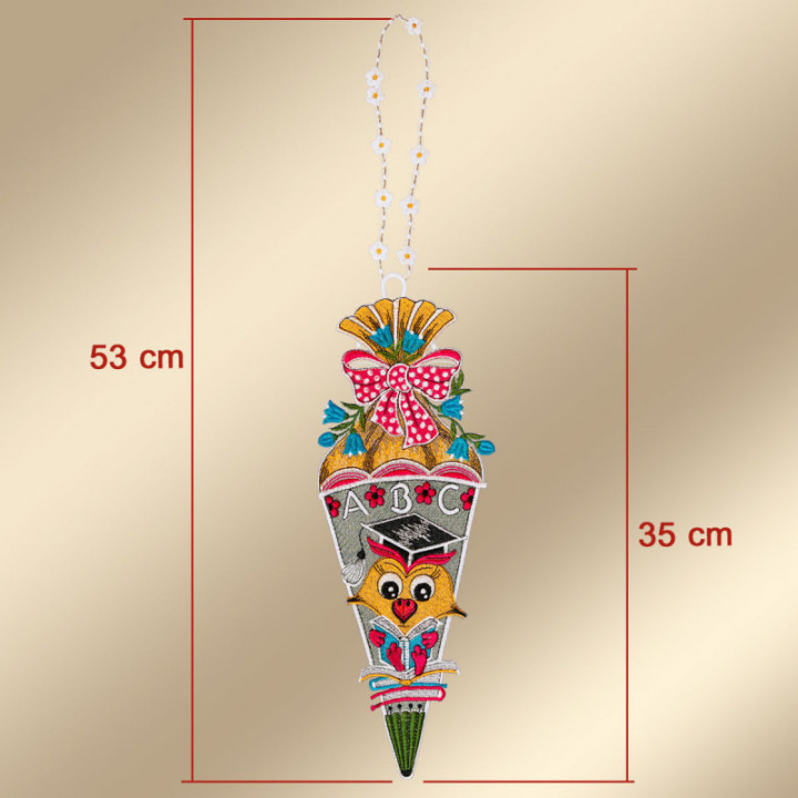 Geschenk-Anhänger Zuckertüte mit Eule Schulanfang Plauener Spitze